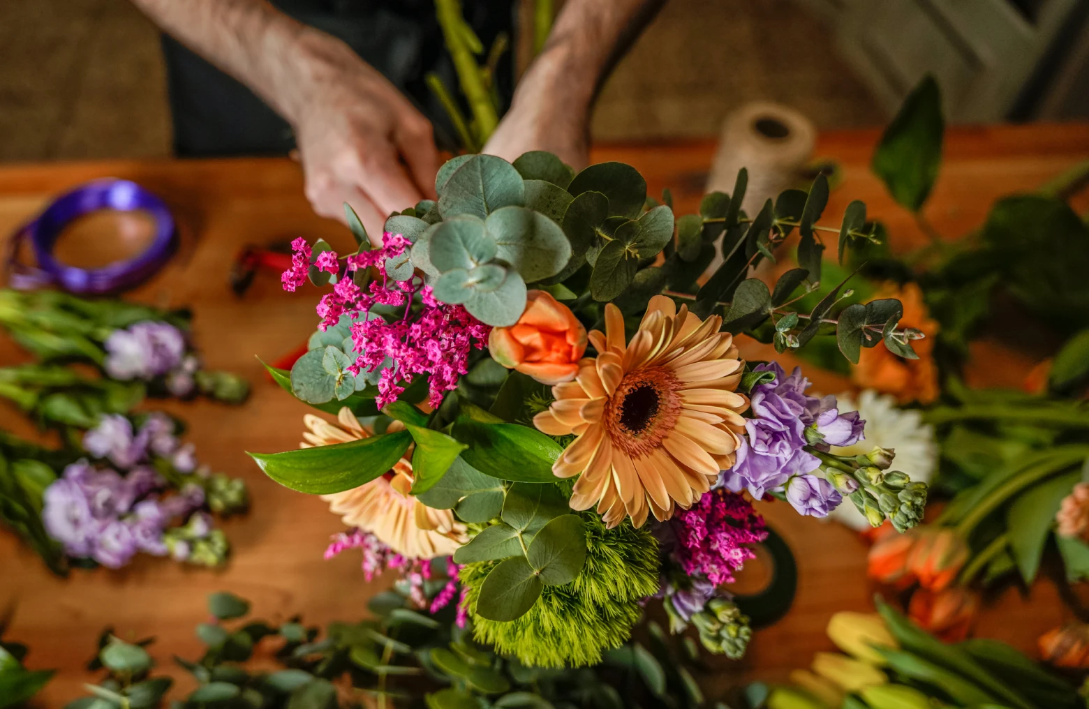Floral arrangement with colorful blossoms